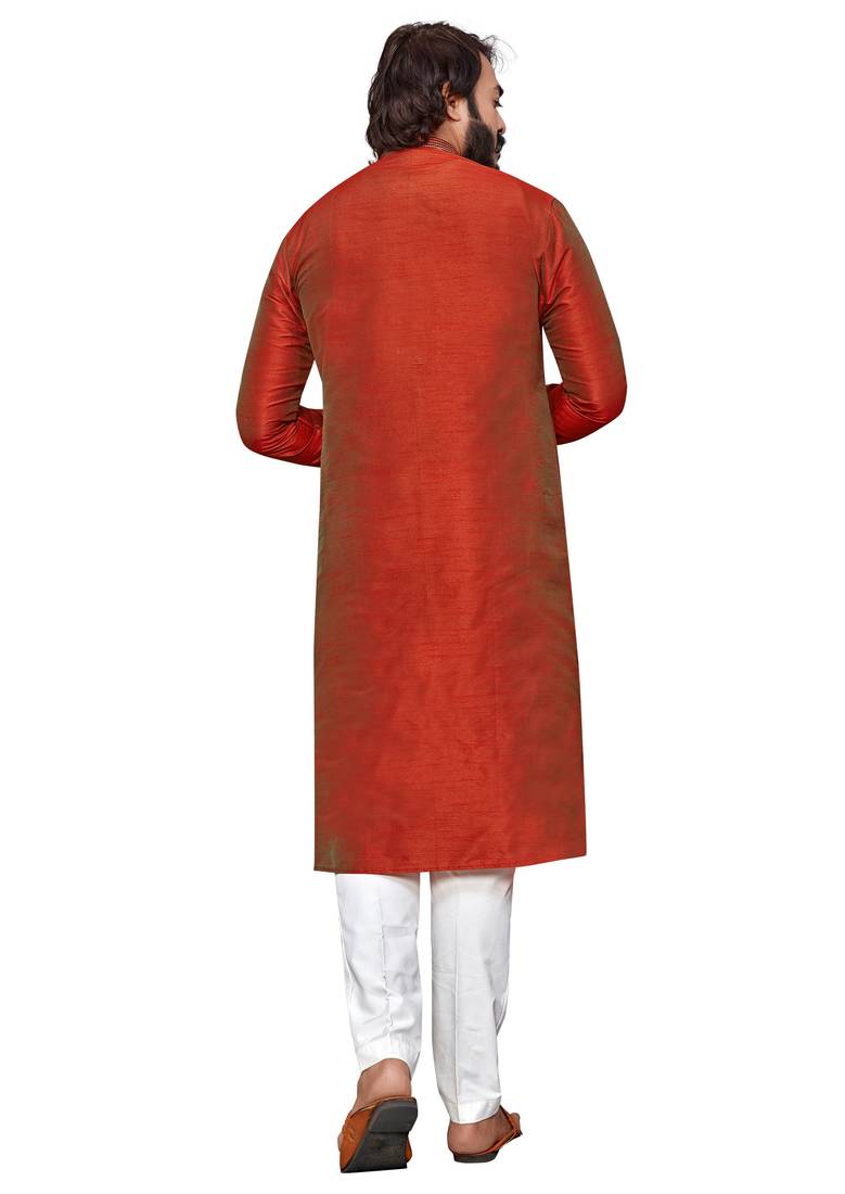 Maroon color hand cottan silk kurta with payjama