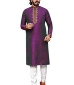 Wine color hand cottan silk kurta with payjama