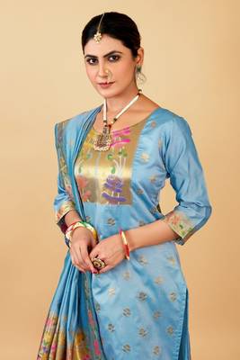 MULTI COLOR BANARASI SOFT SILK GOLDEN ZARI WEAVING DRESS MATERIAL  2