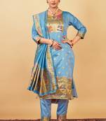 MULTI COLOR BANARASI SOFT SILK GOLDEN ZARI WEAVING DRESS MATERIAL 