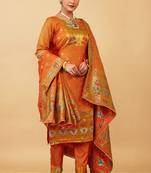 ORANGE COLOR BANARASI SOFT SILK GOLDEN ZARI WEAVING DRESS MATERIAL