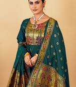 BLUE COLOR BANARASI SOFT SILK GOLDEN ZARI WEAVING DRESS MATERIAL 