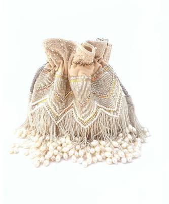 Beige Pearl Tassel Potli 2