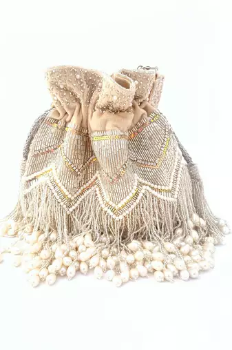 Beige Pearl Tassel Potli