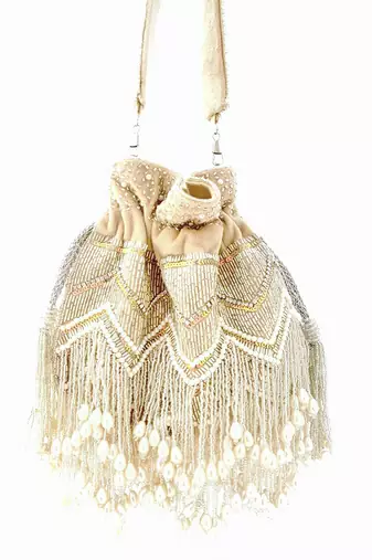 Beige Pearl Tassel Potli