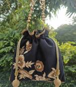 Black Dabka Leaf Potli