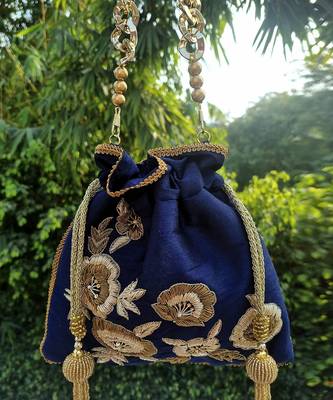 Blue Dabka Leaf Potli 1