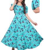 Turquoise printed crepe silk-kurtis
