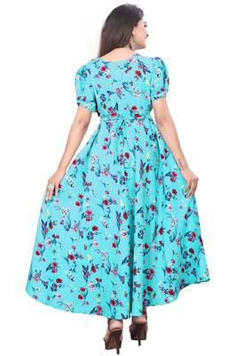 Turquoise printed crepe silk-kurtis 4