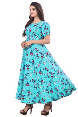 Turquoise printed crepe silk-kurtis 5