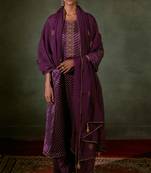 Purple Linen Satin Top With Embroidered Organza Dupatta