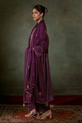Purple Linen Satin Top With Embroidered Organza Dupatta 2