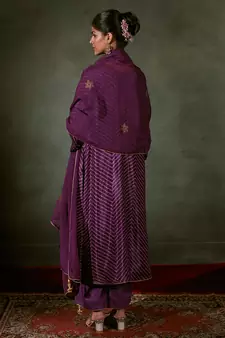 Purple Linen Satin Top With Embroidered Organza Dupatta