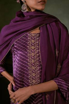 Purple Linen Satin Top With Embroidered Organza Dupatta 4