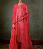 Pink Linen Satin Top With Embroidered Organza Dupatta