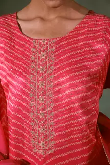 Pink Linen Satin Top With Embroidered Organza Dupatta