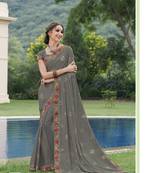 SUBHASH SAREE women's Bollywood Digital Print Chiffon Grey Saree and Unstitched Blouse (9552)