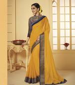SUBHASH SAREE women's Bollywood Temple Border Chiffon Yellow Saree and Unstitched Blouse (31551)