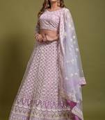 Light Purple Fancy Sequins Embroidered With Viscous Kantha Thread Work Bridal Net Party Wear Lehenga Choli