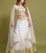  White Multi Zari And Sequins Embroidered Net Semi Stitched Lehenga