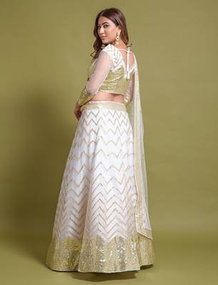  White Multi Zari And Sequins Embroidered Net Semi Stitched Lehenga 3
