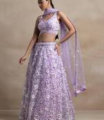 Astonishing Lavender Sequins Embroidered Soft Net Bridal Lehenga