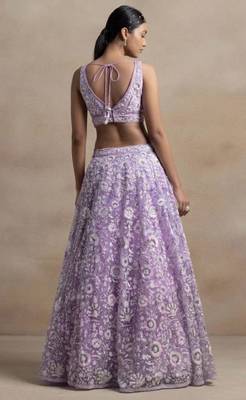 Astonishing Lavender Sequins Embroidered Soft Net Bridal Lehenga 4