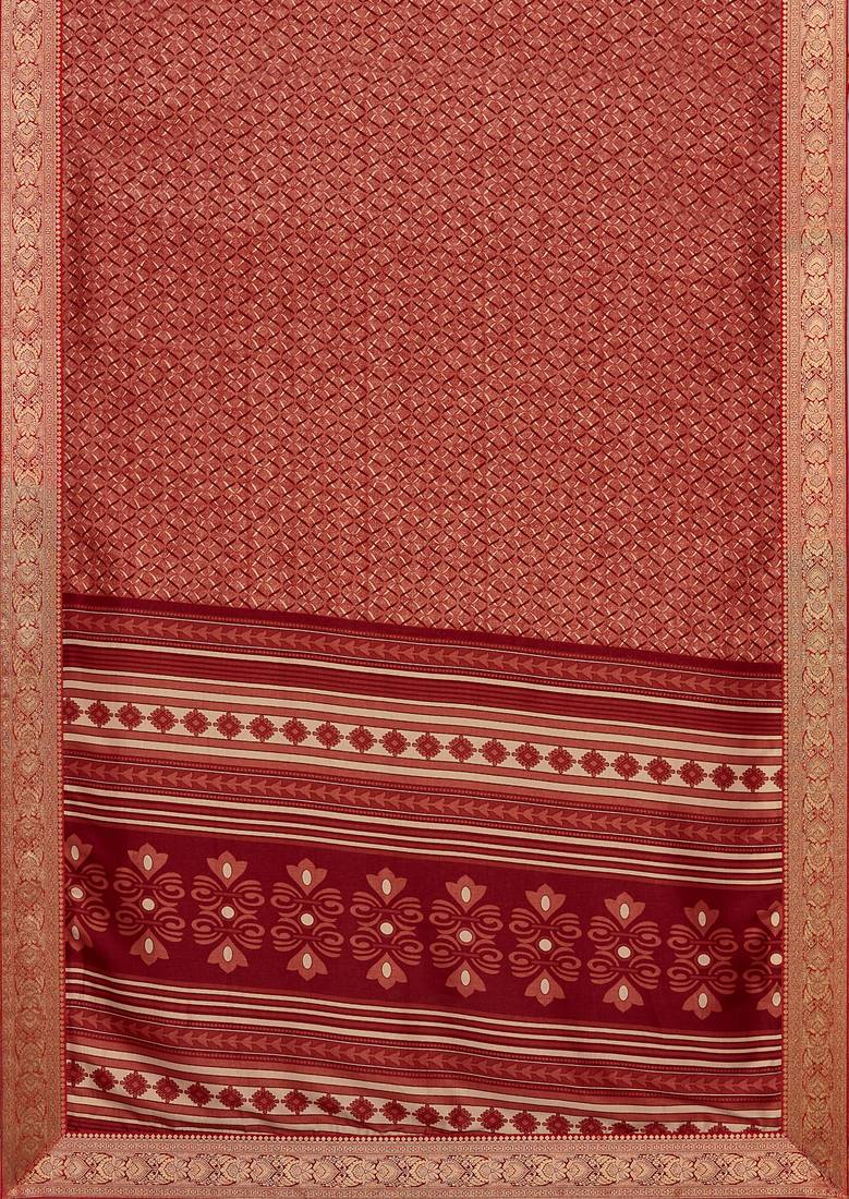 SUBHASH SAREE Printed Saree with beautiful lace Tusser Silk Maroon Saree and Maroon Unstitched Blouse (26233)