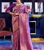 Violet & Golden Zari Woven Kanjivaram Saree With Blouse
