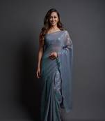 Greydesigner Sequance Embroidery Workgeorgettetraditional-Sareeswithbenglori Silkblouse