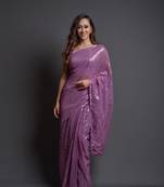 Purpledesigner Sequance Embroidery Workgeorgettetraditional-Sareeswithbenglori Silkblouse