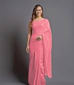 Pinkdesigner Sequance Embroidery Workgeorgettetraditional-Sareeswithbenglori Silkblouse