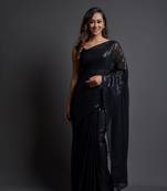 Blackdesigner Sequance Embroidery Workgeorgettetraditional-Sareeswithbanglori Silkblouse