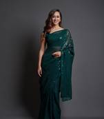 Greendesigner Sequance Embroidery Workgeorgettetraditional-Sareeswithbanglori Silkblouse