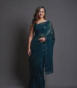 Teal Bluedesigner Sequance Embroidery Workgeorgettetraditional-Sareeswithbanglori Silkblouse