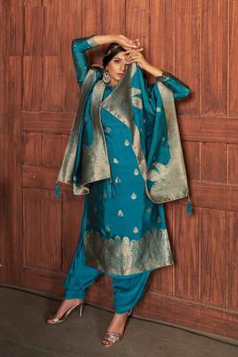 turquoise Color Women's Pure Viscose Fabric Floral Casual Wear Unstitched Dress Material  1