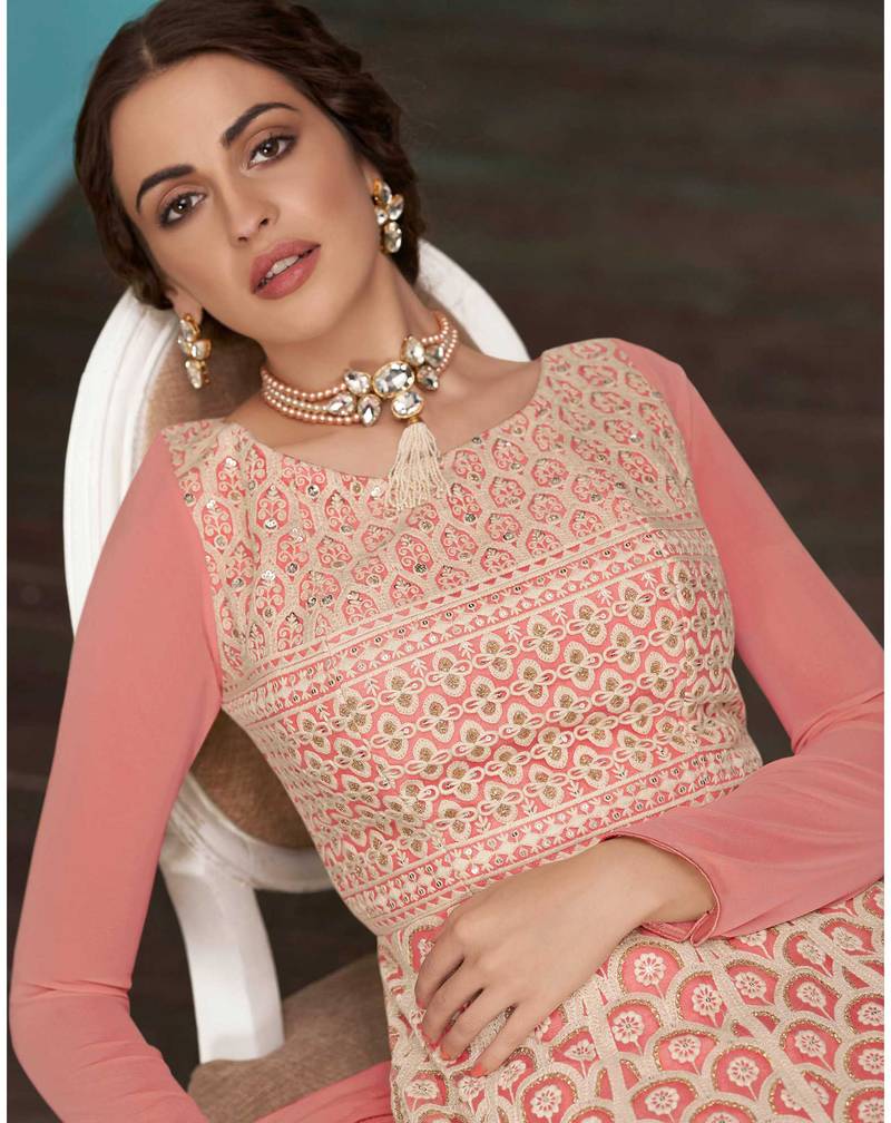 Viscose Georgette Pale Pink Sequins Salwar Suit main image 1