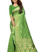 Green Woven Banarasi Saree With Blouse