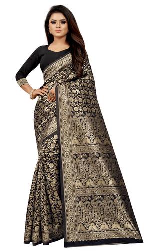 Black Woven Banarasi Saree With Blouse