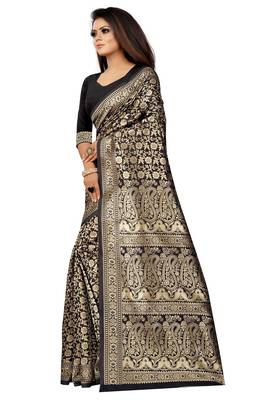 Black Woven Banarasi Saree With Blouse 3