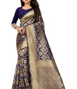 Blue Woven Banarasi Saree With Blouse