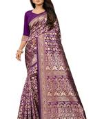 Purple Woven Banarasi Saree With Blouse