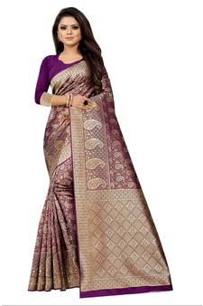 Purple Woven Banarasi Saree With Blouse