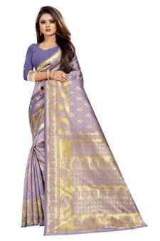 Lavender Woven Banarasi Saree With Blouse