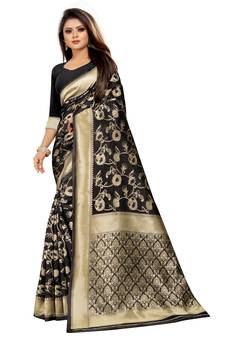 Black Woven Banarasi Saree With Blouse