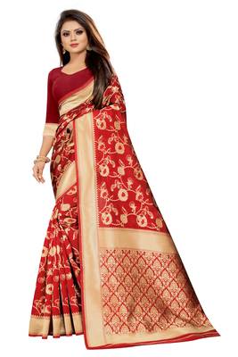 Red Woven Banarasi Saree With Blouse 1