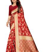 Red Woven Banarasi Saree With Blouse