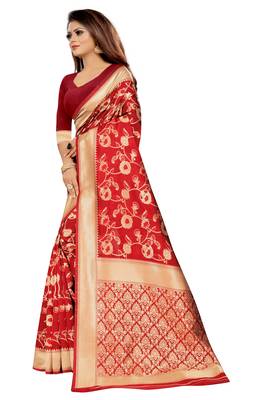 Red Woven Banarasi Saree With Blouse 2