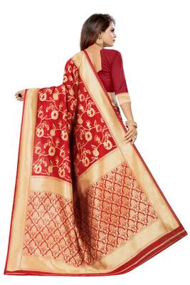 Red Woven Banarasi Saree With Blouse 3