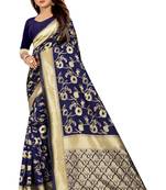 Blue Woven Banarasi Saree With Blouse
